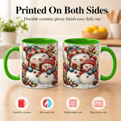 #pl[11oz|Green] Snowman Pair Coffee Mug, Stained Glass Style Mug, Ceramic Cup