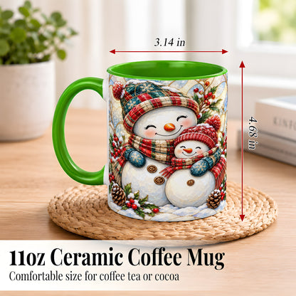 #pl[11oz|Green] Snowman Pair Coffee Mug, Stained Glass Style Mug, Ceramic Cup
