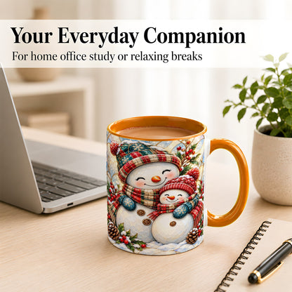 #pl[11oz|Orange] Snowman Pair Coffee Mug, Stained Glass Style Mug, Ceramic Cup