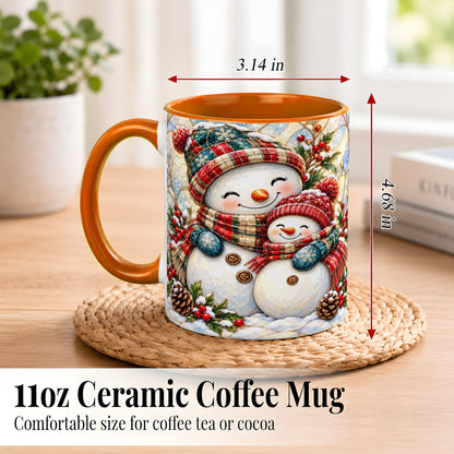 #pl[11oz|Orange] Snowman Pair Coffee Mug, Stained Glass Style Mug, Ceramic Cup