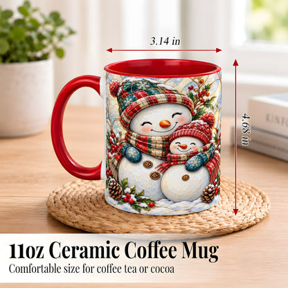 #pl[11oz|Red] Snowman Pair Coffee Mug, Stained Glass Style Mug, Ceramic Cup