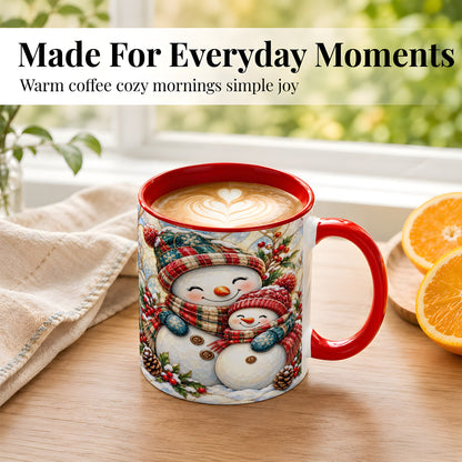 #pl[11oz|Red] Snowman Pair Coffee Mug, Stained Glass Style Mug, Ceramic Cup