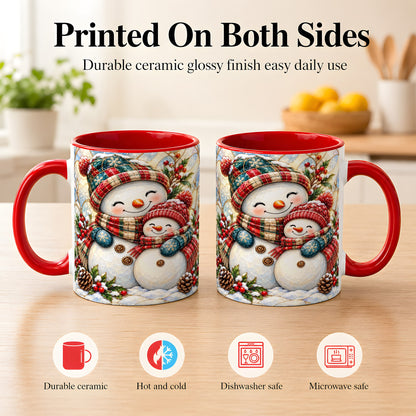 #pl[11oz|Red] Snowman Pair Coffee Mug, Stained Glass Style Mug, Ceramic Cup