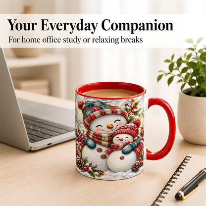 #pl[11oz|Red] Snowman Pair Coffee Mug, Stained Glass Style Mug, Ceramic Cup