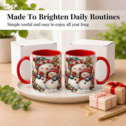 #pl[11oz|Red] Snowman Pair Coffee Mug, Stained Glass Style Mug, Ceramic Cup