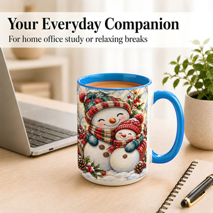 #pl[15oz|Blue] Snowman Pair Coffee Mug, Stained Glass Style Mug, Ceramic Cup