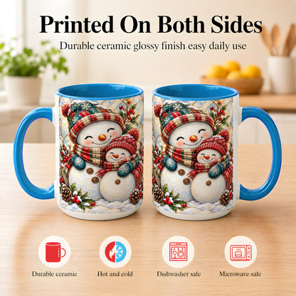 #pl[15oz|Blue] Snowman Pair Coffee Mug, Stained Glass Style Mug, Ceramic Cup