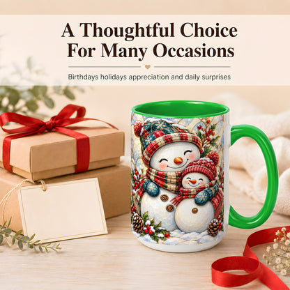 #pl[15oz|Green] Snowman Pair Coffee Mug, Stained Glass Style Mug, Ceramic Cup