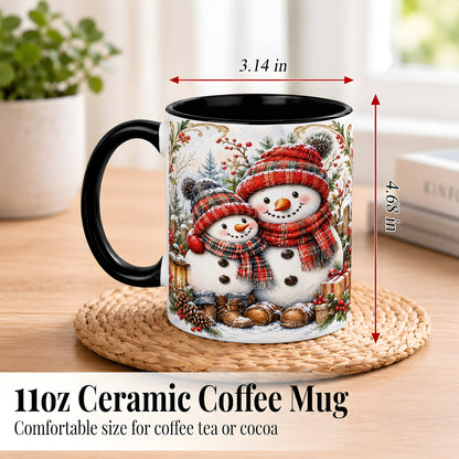 #pl[11oz|Black] Snowman Family Coffee Mug, Rustic Winter Mug, Ceramic Cup