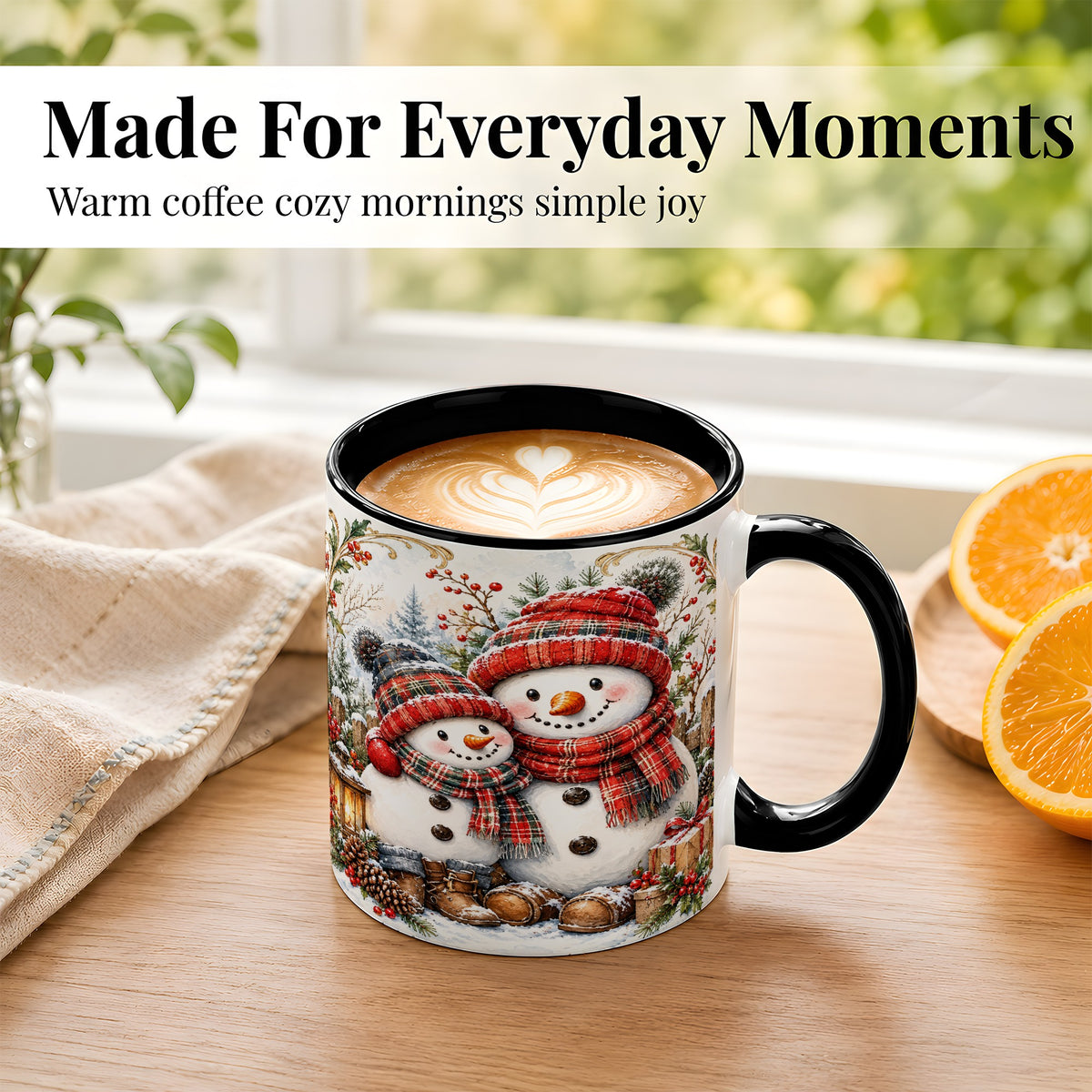 #pl[11oz|Black] Snowman Family Coffee Mug, Rustic Winter Mug, Ceramic Cup
