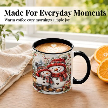#pl[11oz|Black] Snowman Family Coffee Mug, Rustic Winter Mug, Ceramic Cup