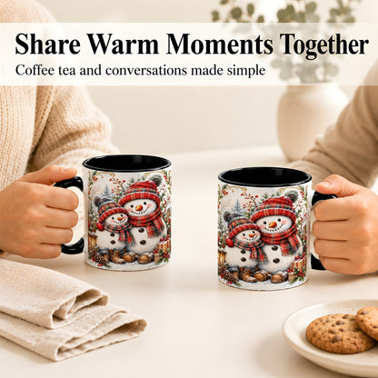 #pl[11oz|Black] Snowman Family Coffee Mug, Rustic Winter Mug, Ceramic Cup
