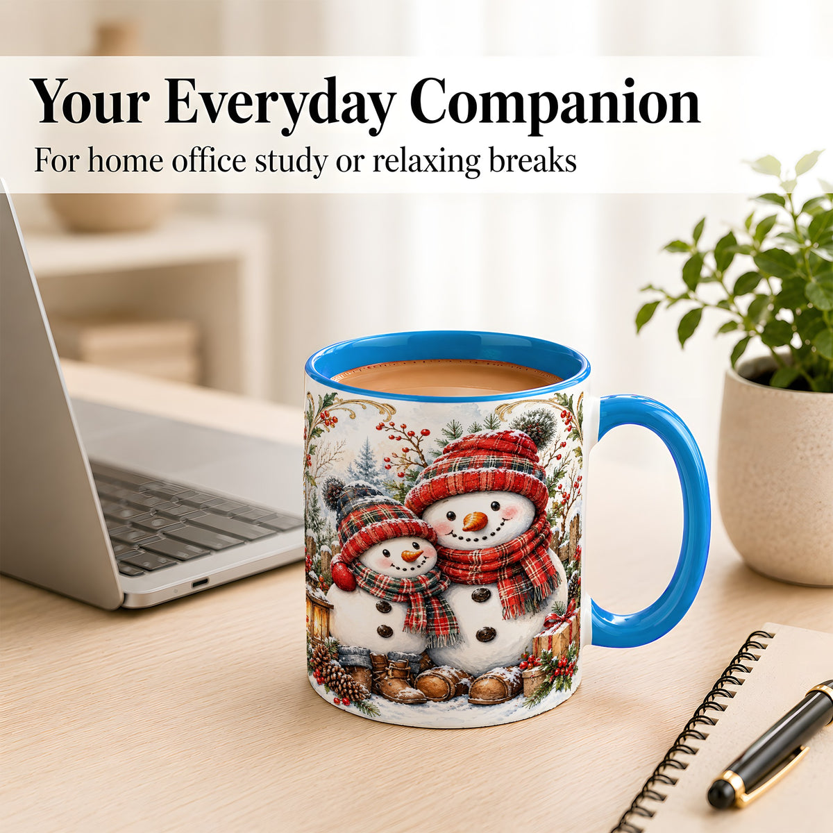 #pl[11oz|Blue] Snowman Family Coffee Mug, Rustic Winter Mug, Ceramic Cup