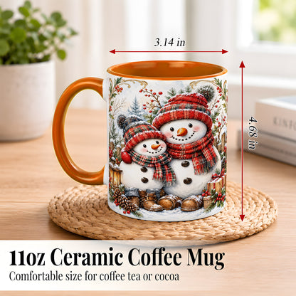 #pl[11oz|Orange] Snowman Family Coffee Mug, Rustic Winter Mug, Ceramic Cup