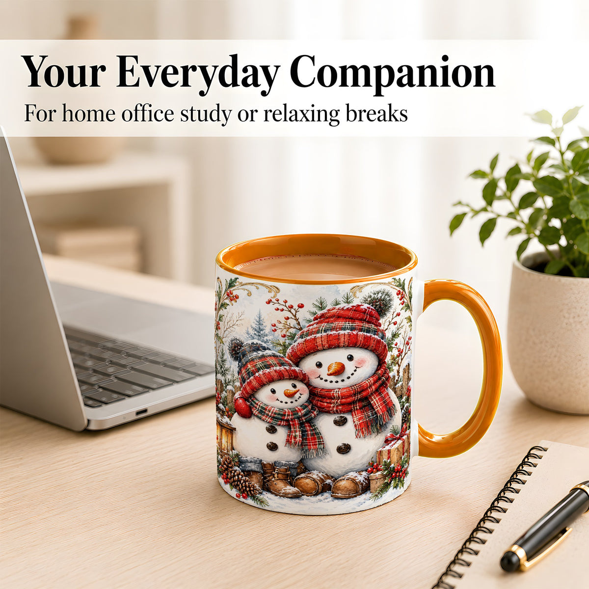 #pl[11oz|Orange] Snowman Family Coffee Mug, Rustic Winter Mug, Ceramic Cup