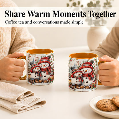 #pl[11oz|Orange] Snowman Family Coffee Mug, Rustic Winter Mug, Ceramic Cup
