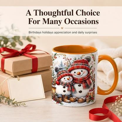 #pl[11oz|Orange] Snowman Family Coffee Mug, Rustic Winter Mug, Ceramic Cup