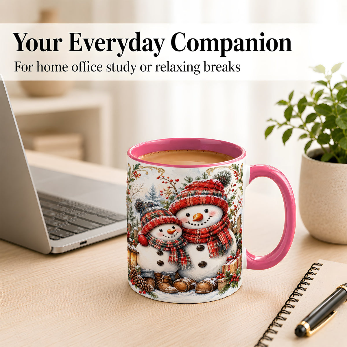 #pl[11oz|Pink] Snowman Family Coffee Mug, Rustic Winter Mug, Ceramic Cup