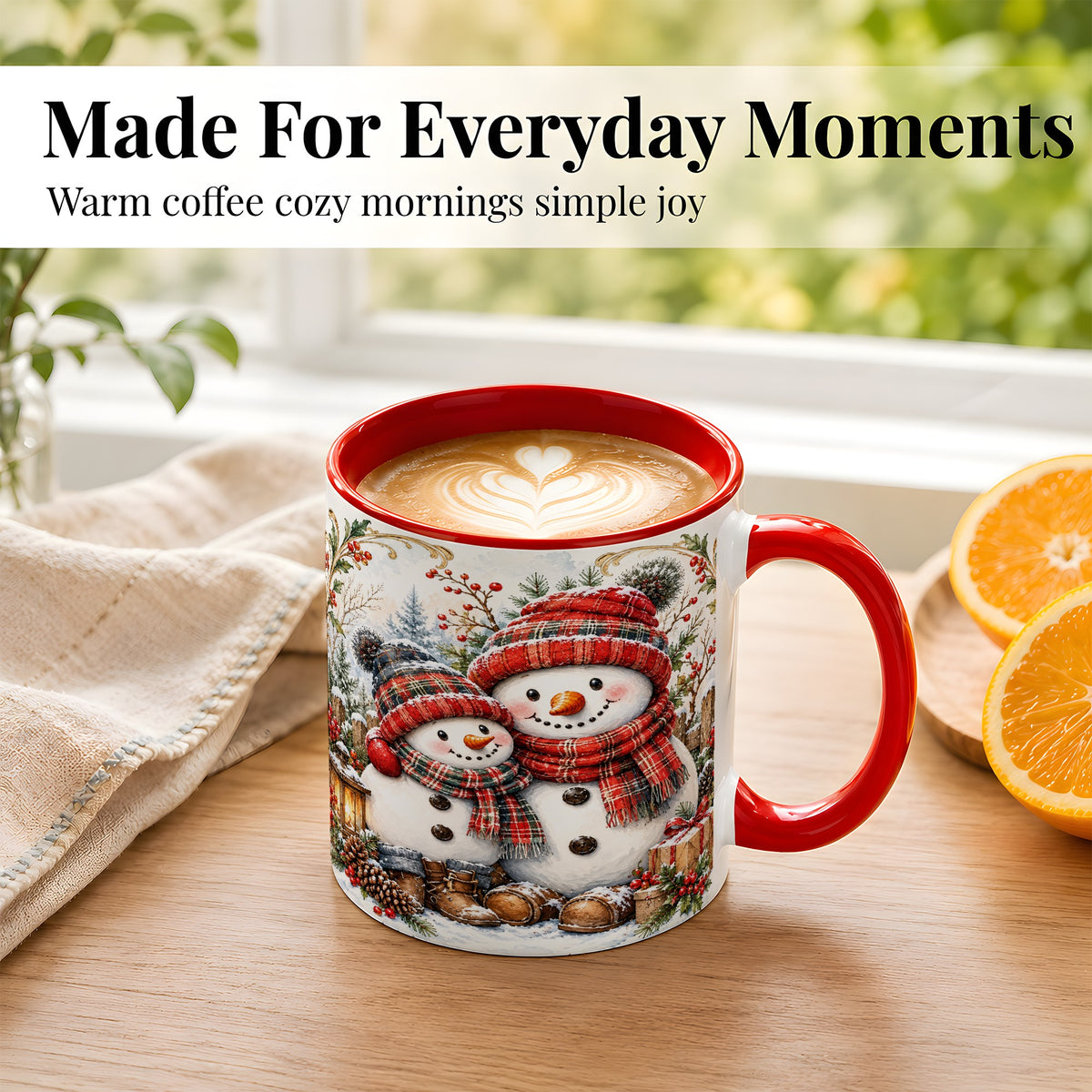 #pl[11oz|Red] Snowman Family Coffee Mug, Rustic Winter Mug, Ceramic Cup