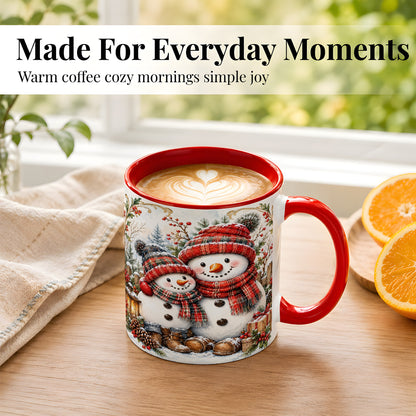 #pl[11oz|Red] Snowman Family Coffee Mug, Rustic Winter Mug, Ceramic Cup