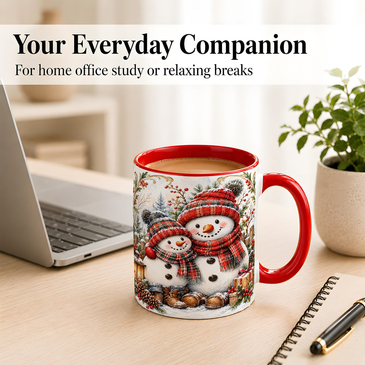 #pl[11oz|Red] Snowman Family Coffee Mug, Rustic Winter Mug, Ceramic Cup