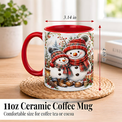 #pl[11oz|Red] Snowman Family Coffee Mug, Rustic Winter Mug, Ceramic Cup