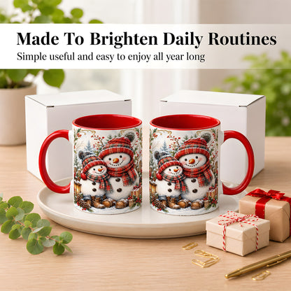 #pl[11oz|Red] Snowman Family Coffee Mug, Rustic Winter Mug, Ceramic Cup