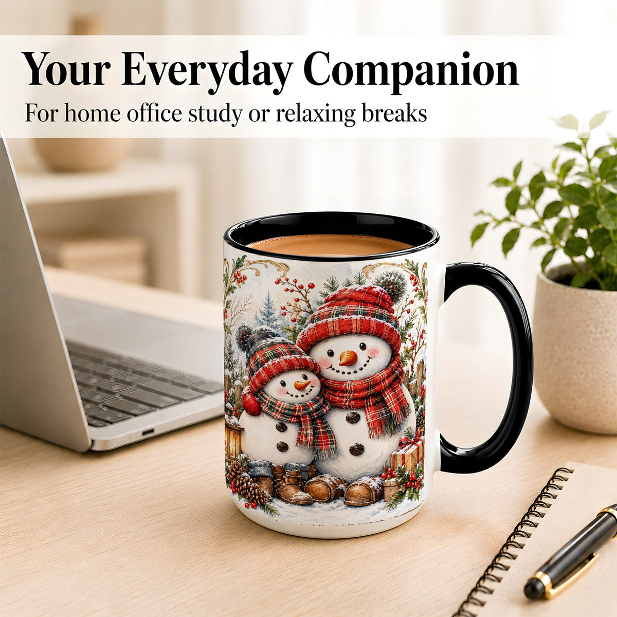 #pl[15oz|Black] Snowman Family Coffee Mug, Rustic Winter Mug, Ceramic Cup