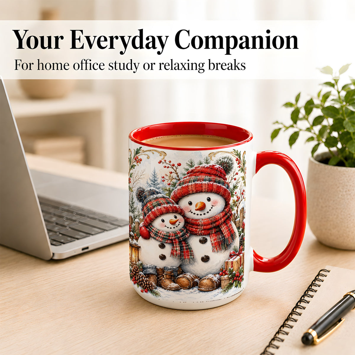 #pl[15oz|Red] Snowman Family Coffee Mug, Rustic Winter Mug, Ceramic Cup