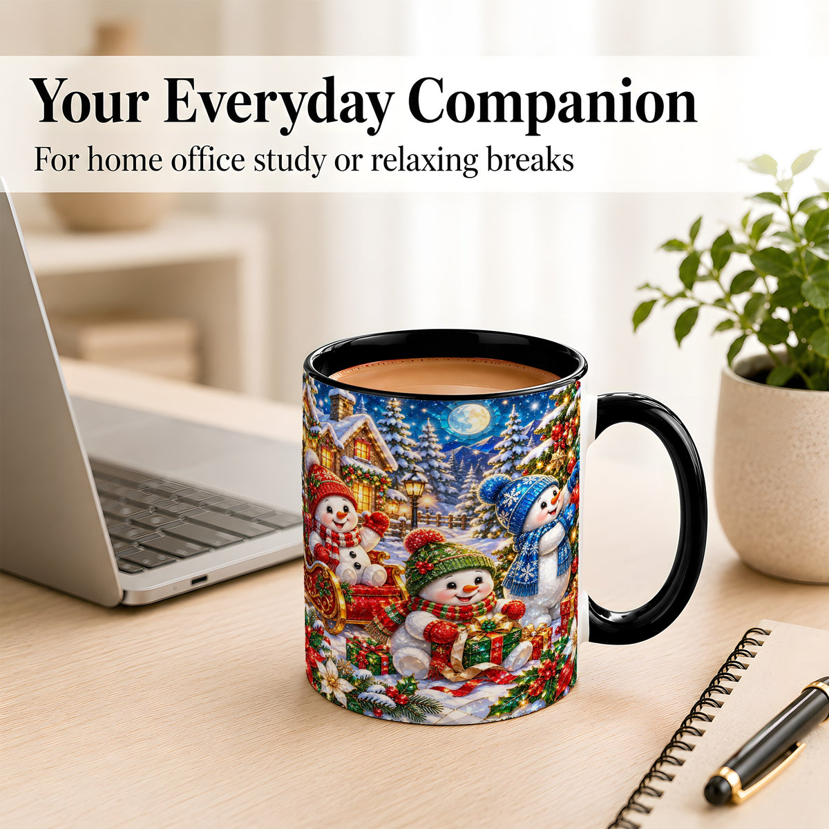 #pl[11oz|Black] Snowman Family Coffee Mug, Christmas Snowman Mug, Ceramic Cup
