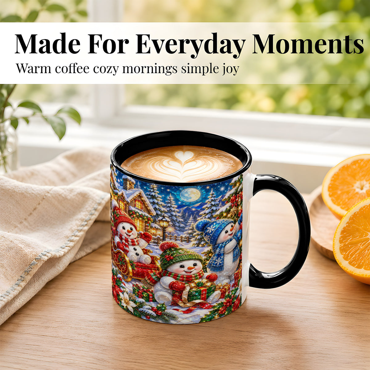 #pl[11oz|Black] Snowman Family Coffee Mug, Christmas Snowman Mug, Ceramic Cup