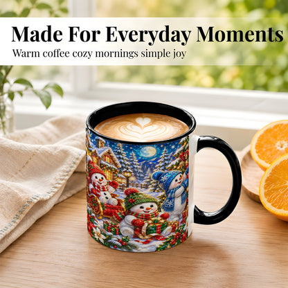 #pl[11oz|Black] Snowman Family Coffee Mug, Christmas Snowman Mug, Ceramic Cup