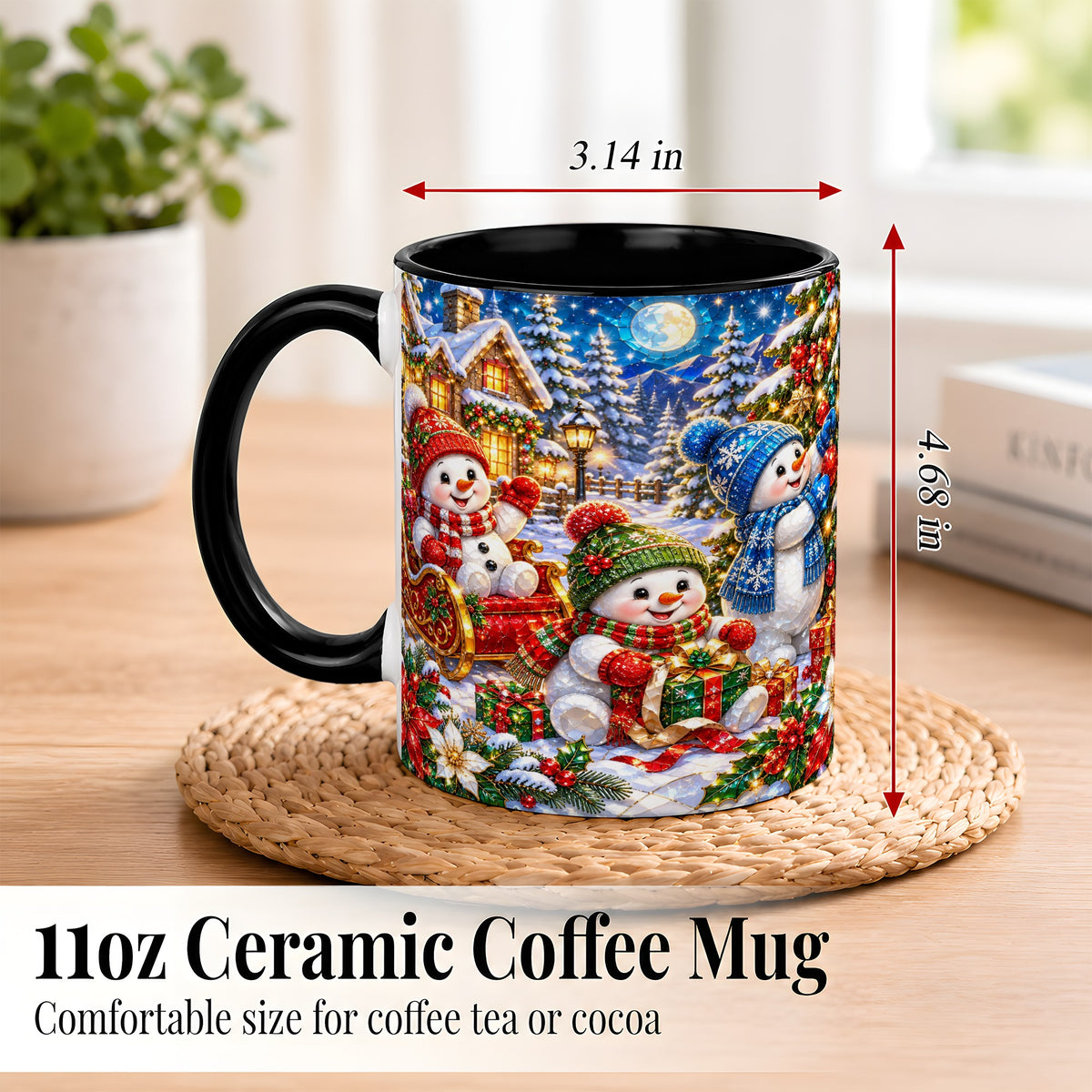 #pl[11oz|Black] Snowman Family Coffee Mug, Christmas Snowman Mug, Ceramic Cup
