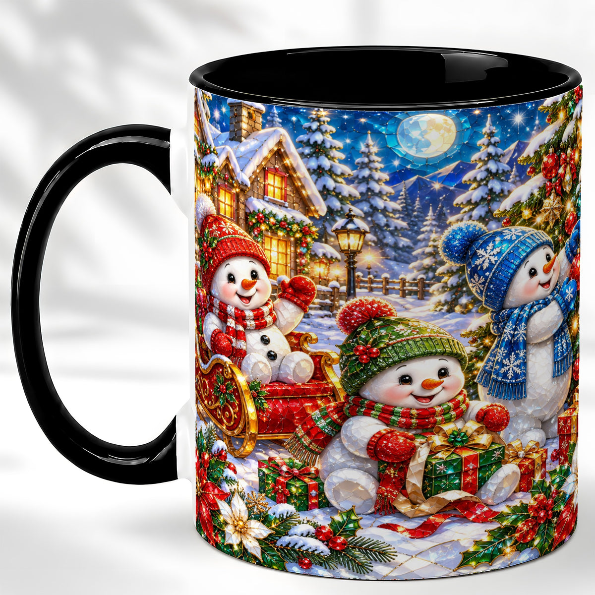 #pl[11oz|Black] Snowman Family Coffee Mug, Christmas Snowman Mug, Ceramic Cup