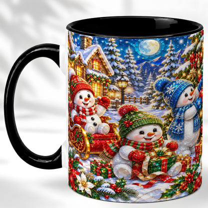 #pl[11oz|Black] Snowman Family Coffee Mug, Christmas Snowman Mug, Ceramic Cup