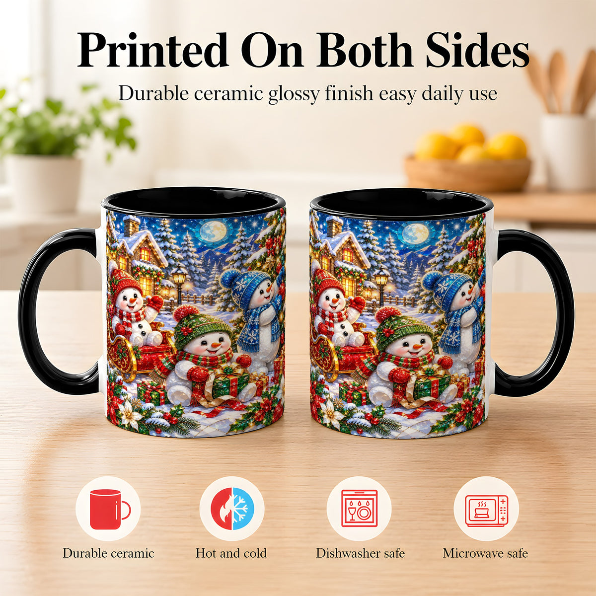 #pl[11oz|Black] Snowman Family Coffee Mug, Christmas Snowman Mug, Ceramic Cup