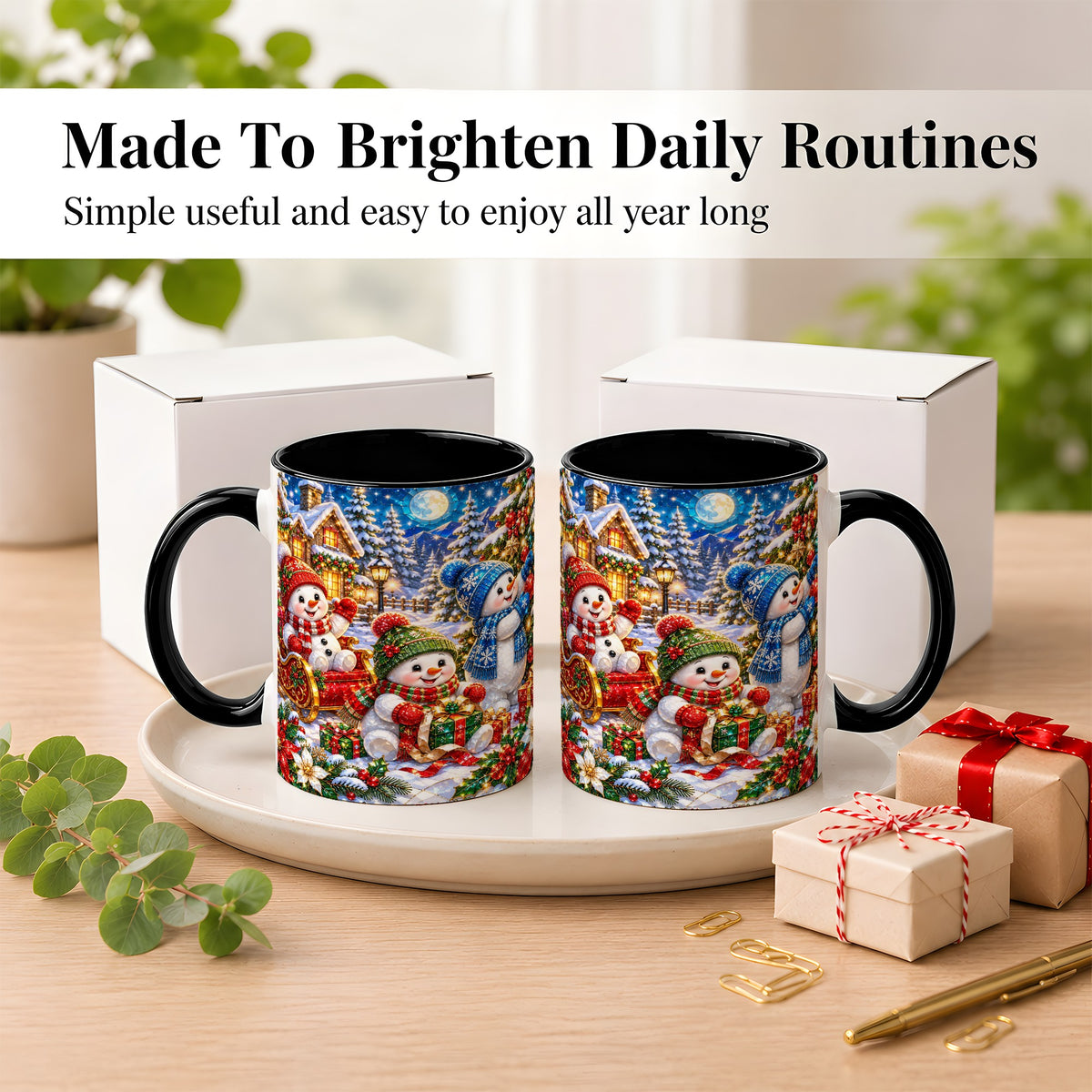 #pl[11oz|Black] Snowman Family Coffee Mug, Christmas Snowman Mug, Ceramic Cup