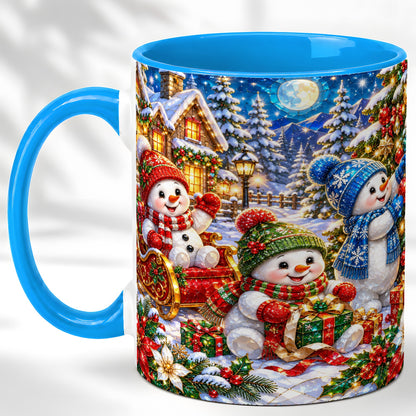 #pl[11oz|Blue] Snowman Family Coffee Mug, Christmas Snowman Mug, Ceramic Cup