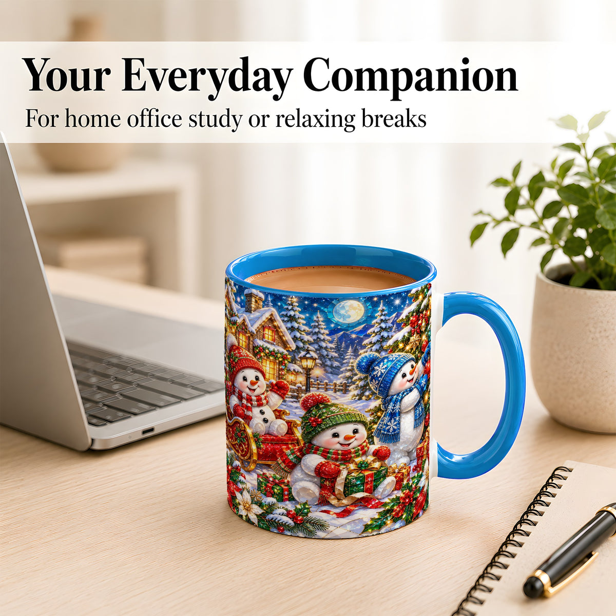 #pl[11oz|Blue] Snowman Family Coffee Mug, Christmas Snowman Mug, Ceramic Cup