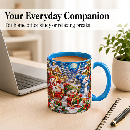 #pl[11oz|Blue] Snowman Family Coffee Mug, Christmas Snowman Mug, Ceramic Cup