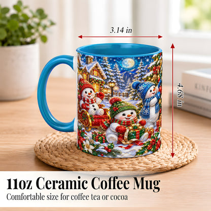 #pl[11oz|Blue] Snowman Family Coffee Mug, Christmas Snowman Mug, Ceramic Cup
