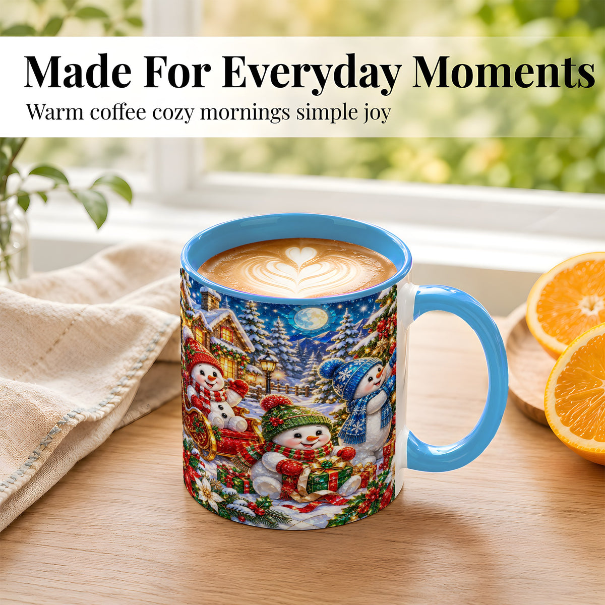 #pl[11oz|Blue] Snowman Family Coffee Mug, Christmas Snowman Mug, Ceramic Cup