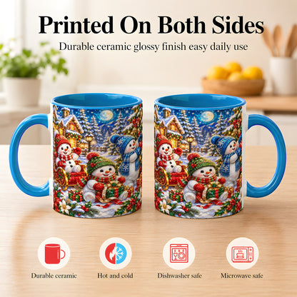 #pl[11oz|Blue] Snowman Family Coffee Mug, Christmas Snowman Mug, Ceramic Cup