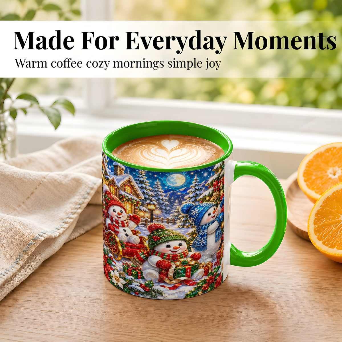 #pl[11oz|Green] Snowman Family Coffee Mug, Christmas Snowman Mug, Ceramic Cup