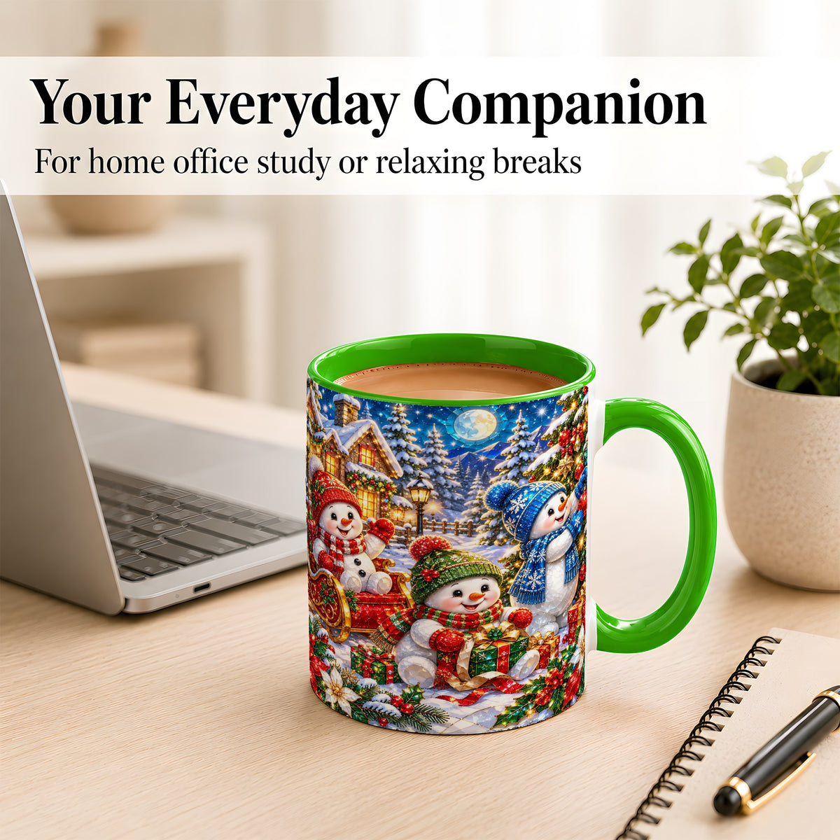 #pl[11oz|Green] Snowman Family Coffee Mug, Christmas Snowman Mug, Ceramic Cup