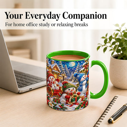 #pl[11oz|Green] Snowman Family Coffee Mug, Christmas Snowman Mug, Ceramic Cup