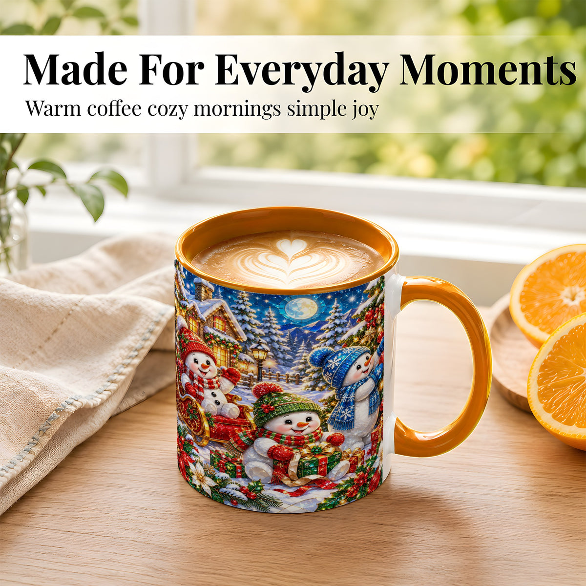 #pl[11oz|Orange] Snowman Family Coffee Mug, Christmas Snowman Mug, Ceramic Cup