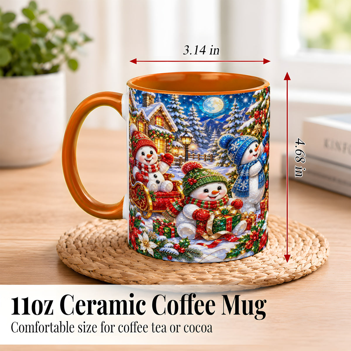 #pl[11oz|Orange] Snowman Family Coffee Mug, Christmas Snowman Mug, Ceramic Cup