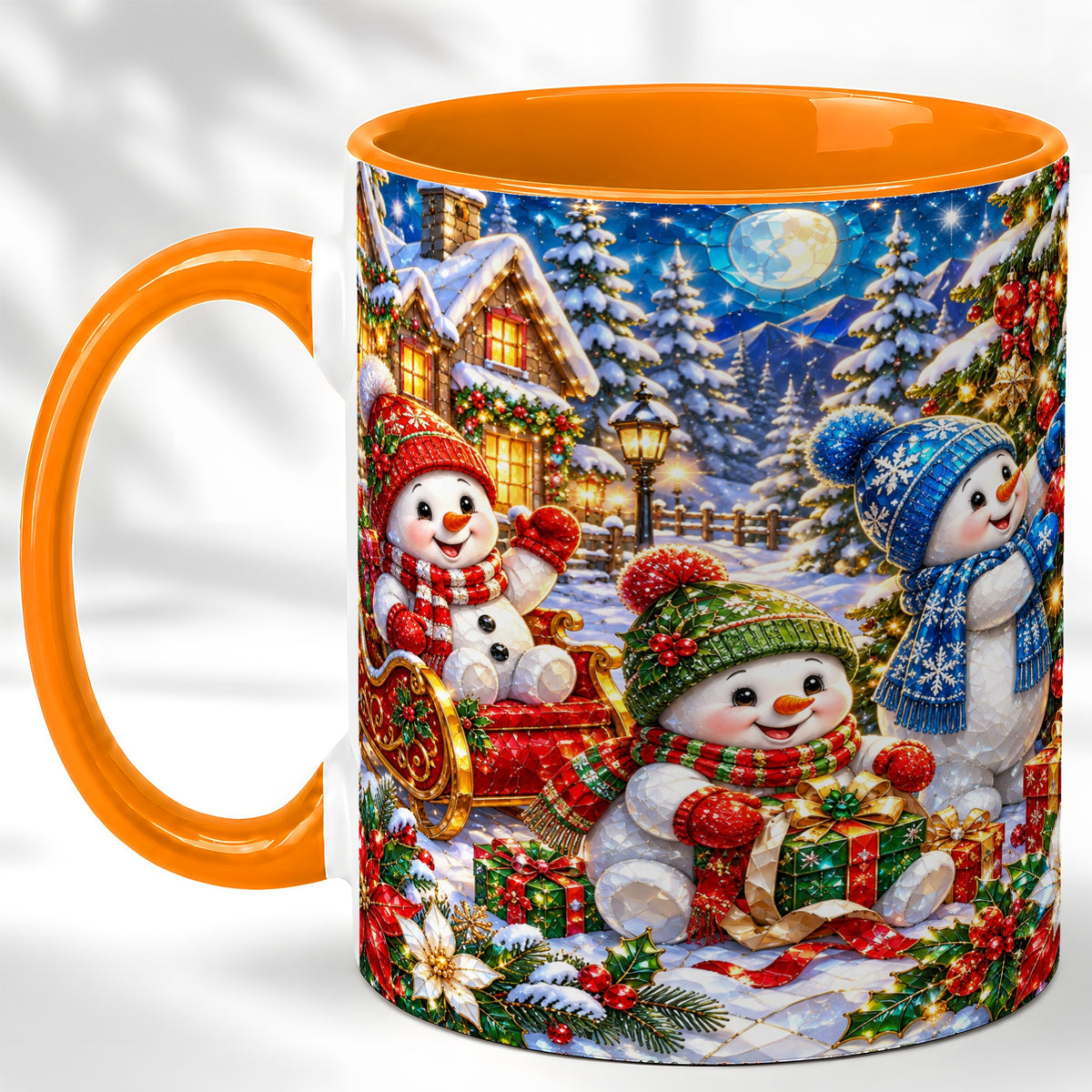 #pl[11oz|Orange] Snowman Family Coffee Mug, Christmas Snowman Mug, Ceramic Cup