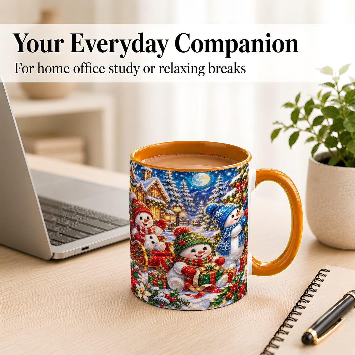 #pl[11oz|Orange] Snowman Family Coffee Mug, Christmas Snowman Mug, Ceramic Cup